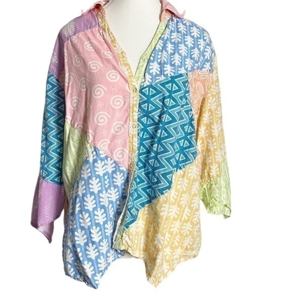 Sacred Threads Patchwork Pastel Vintage Button Down Shirt